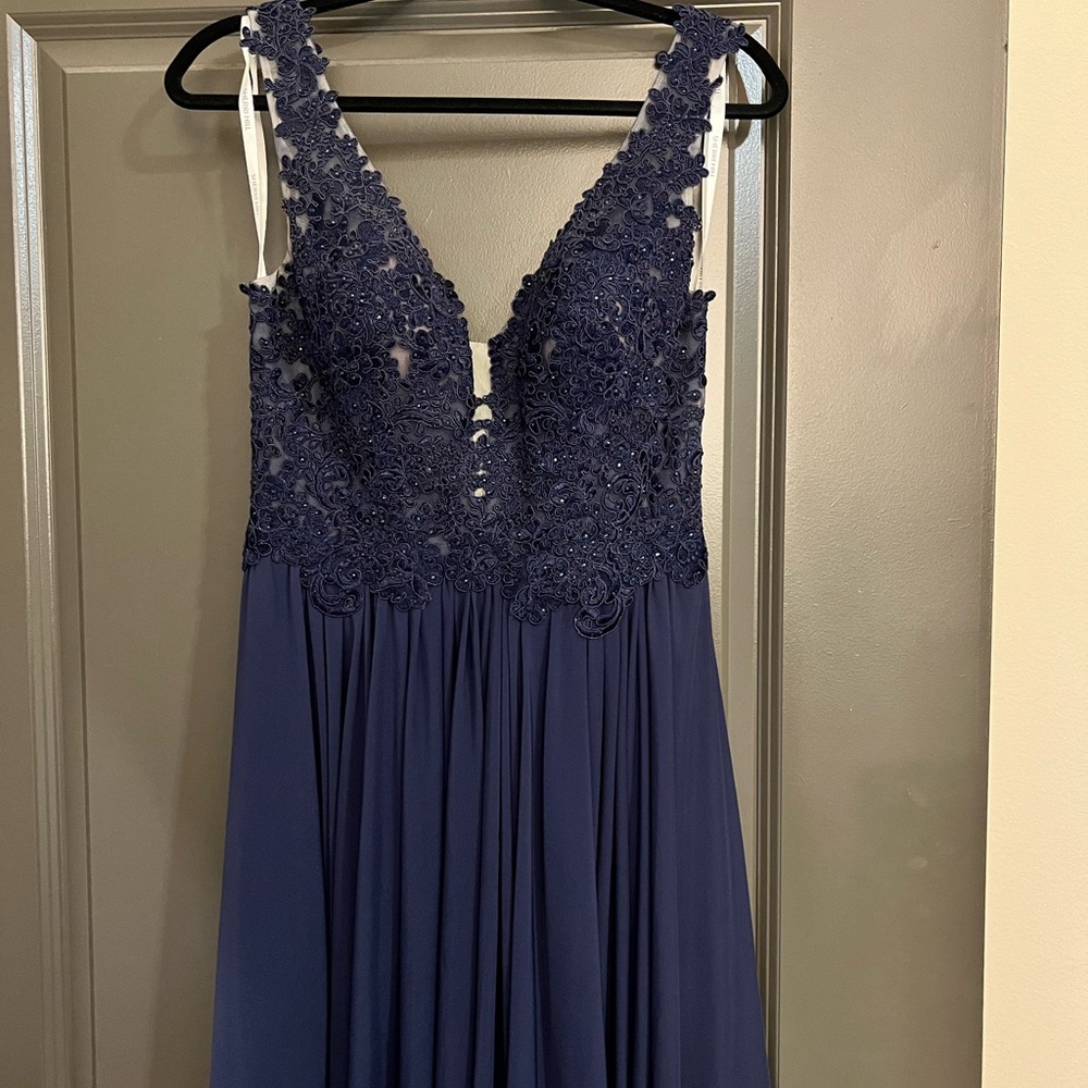 Sherri Hill dress. Navy with beads and embroidery.